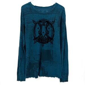 Affliction Velvet Angel Wings Thermal Mens 2XL Grunge Y2K Mallgoth Blue Black